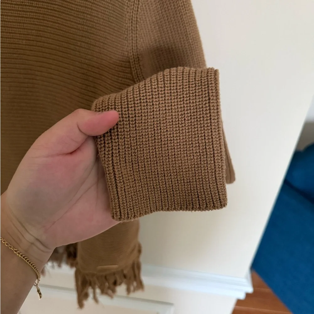 Camel Michael Kors Knit Turtle Neck Fringe Bottom Pullover Sweater Boho Size L - Picture 8 of 11